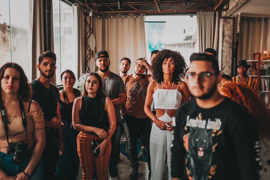 Diverse people attending master class in studio