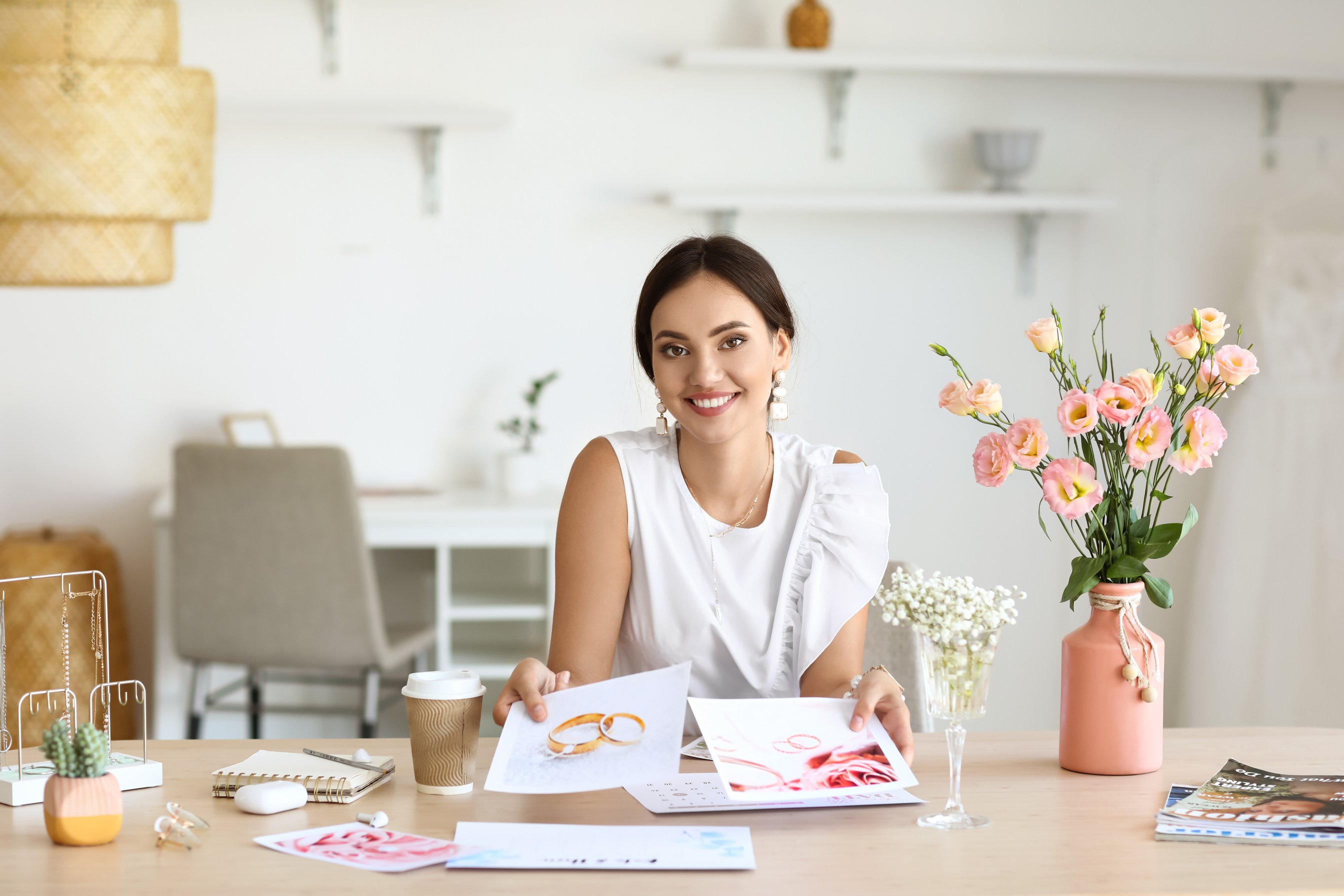 Female Wedding Planner Working in Office