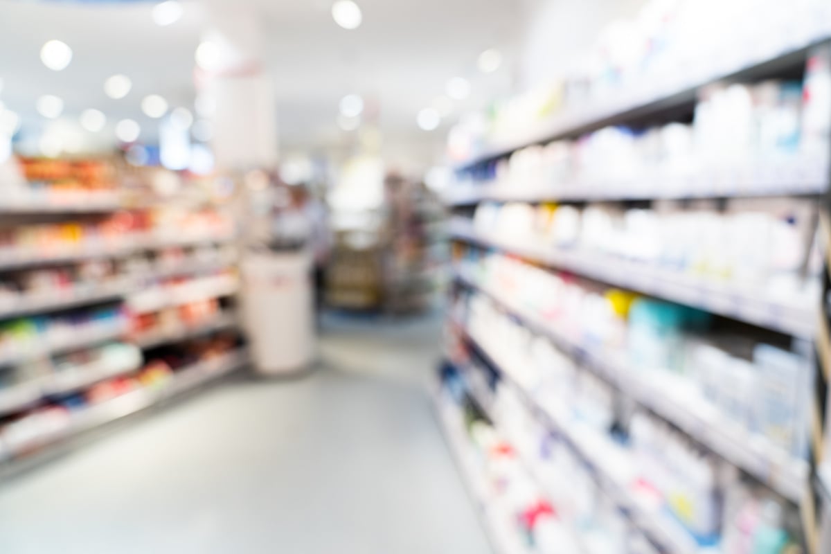 Pharmacy and cosmetics store. Blurred background